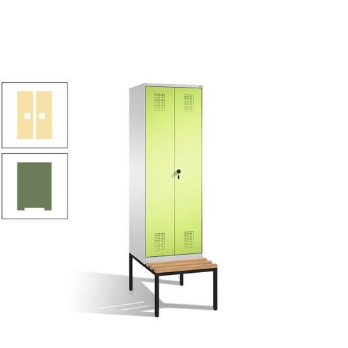 Doppel-Spind, Garderobenschrank, Buche Sitzbank untergebaut, 2 Abteile a 300 mm, Korpus anthrazitgrau, Tür anthrazitgrau, 2.090 x 600 x 815 mm (HxBxT)