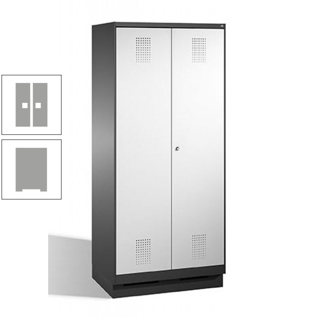 Doppel-Spind, Doppeltüren, Garderobenschrank mit Sockel, 2 Abteile a 400 mm, Korpus anthrazitgrau, Tür anthrazitgrau, 1.800 x 800 x 500 mm (HxBxT)