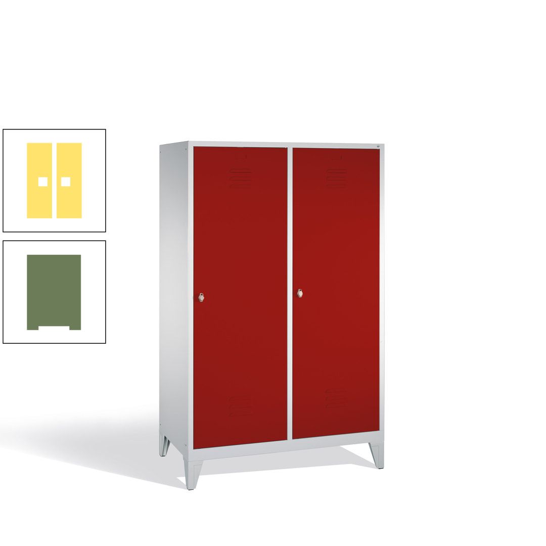 Doppel-Spind mit 2 Großtüren, Garderobenschrank mit Füßen, 4 Abteile a 300 mm, Korpus anthrazitgrau, Tür anthrazitgrau, 1.850 x 1.190 x 500 mm (HxBxT)