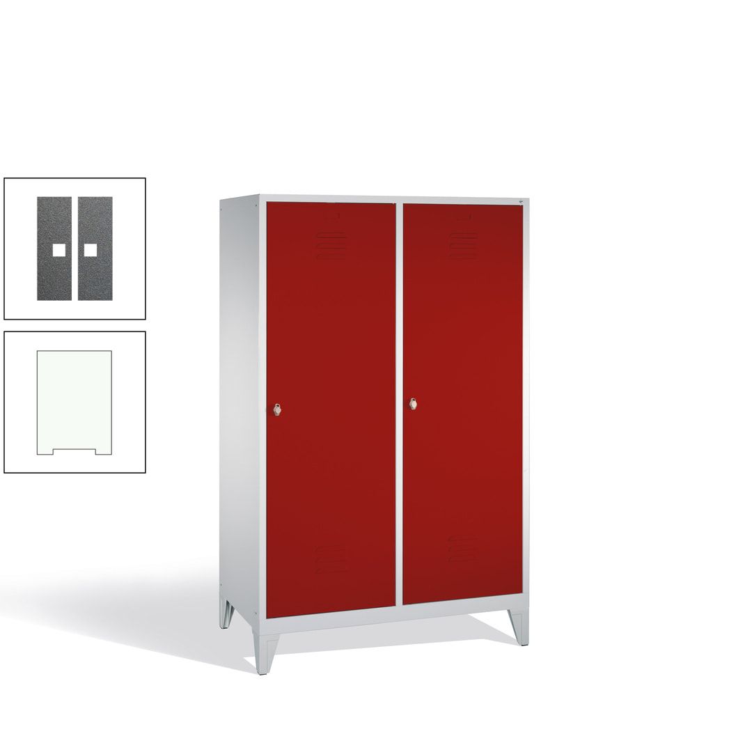Doppel-Spind mit 2 Großtüren, Garderobenschrank mit Füßen, 4 Abteile a 300 mm, Korpus anthrazitgrau, Tür anthrazitgrau, 1.850 x 1.190 x 500 mm (HxBxT)
