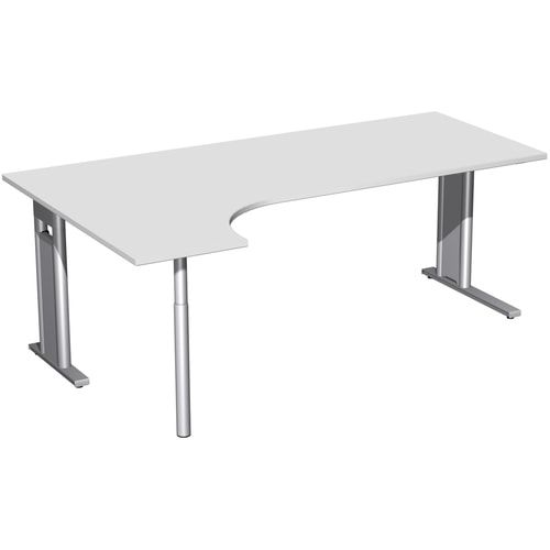 Eckschreibtisch, Ecke links, Füße einseitig verkürzt, C-Fuß Pro, 720 x 1.600 x 1.200 mm (HxBxT), Gestell silber, Dekor Ahorn