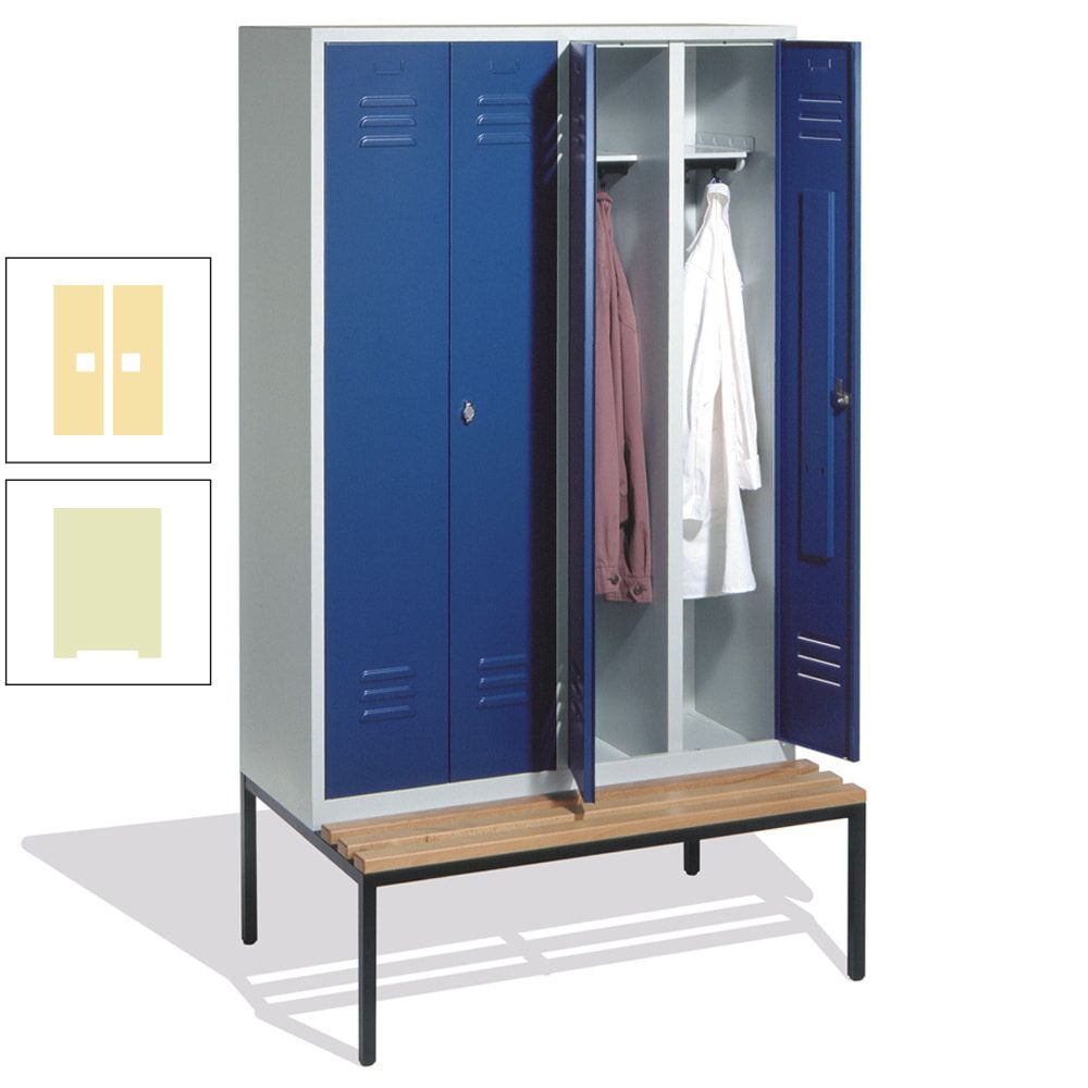 Doppel-Spindschrank, Buche Sitzbank untergebaut, 4 Abteile a 300 mm, Korpus lichtgrau, Tür anthrazitgrau, 2.090 x 1.190 x 815 mm (HxBxT)