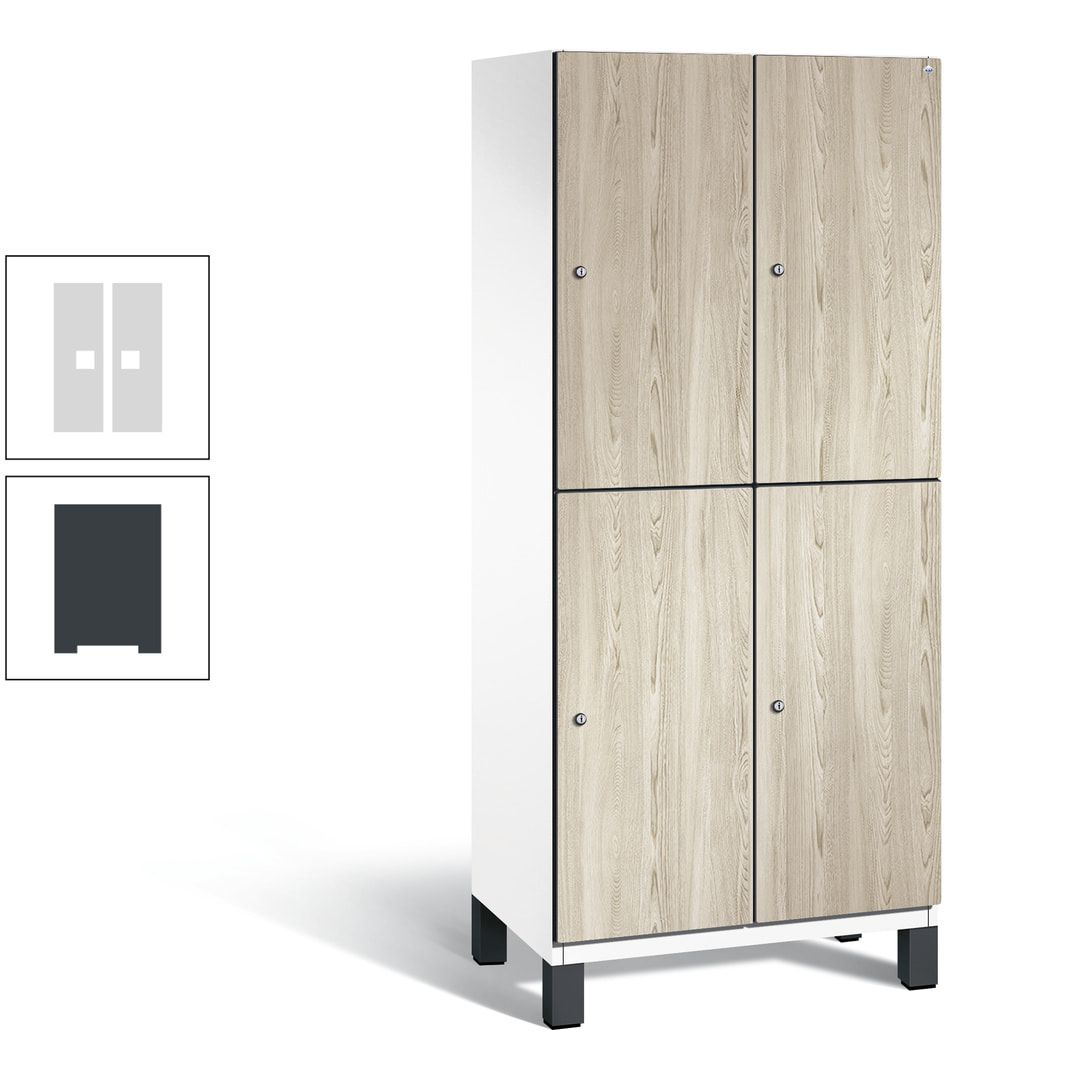 Fächerschrank, Garderobenschrank, mit Füßen, 2 Abteile, 1.980 x 800 x 525 mm (HxBxT), Korpus anthrazitgrau, Tür Donau-Ahorn