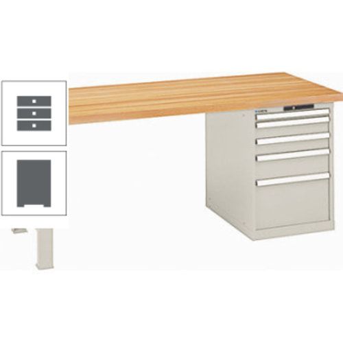 Werkbank, Buchenplatte - Code Lock - Tragkraft 1.000 kg - 850 x 2.000 x 800 mm (HxBxT) - 5 Schubladen - Capriblau