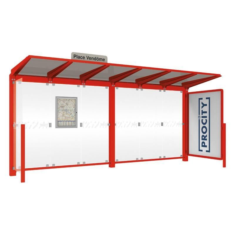 Buswartehalle - Unterstand - Fahrplankasten - Haltestellenschild - Seitenwand - Schaukasten - 2.390 x 5.000 x 1.500 mm (HxBxT) - enzianblau