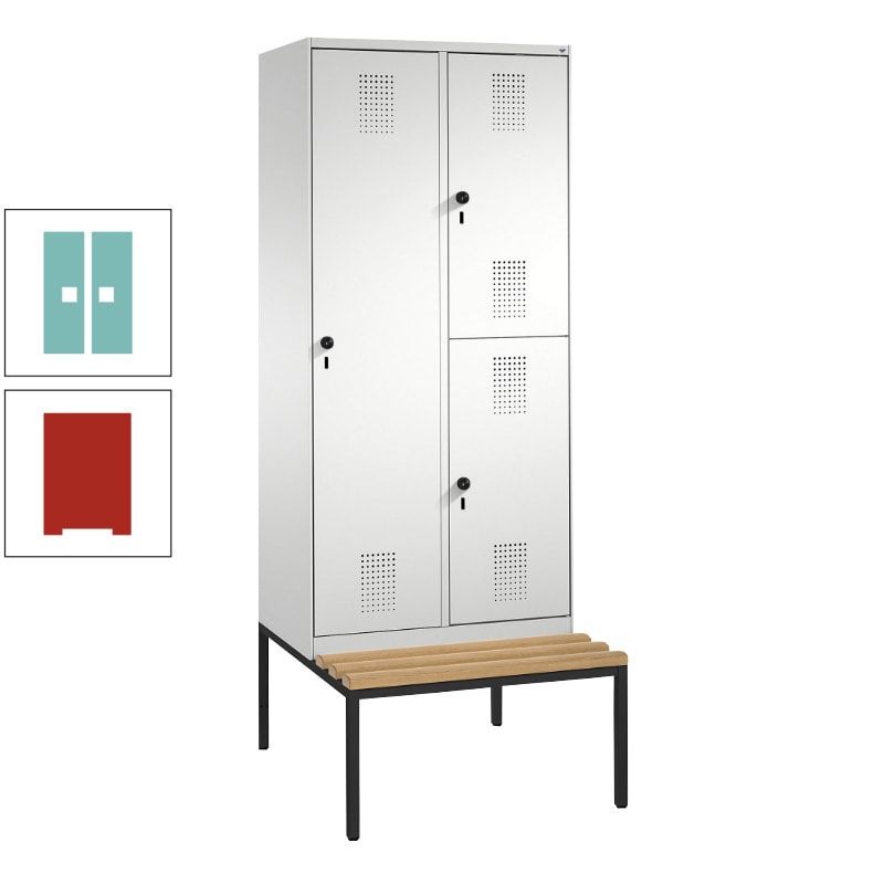 Garderobenschrank, Spind ein- und doppelstöckig Sitzbank, 2 Abteile, 3 Fächer, 2.090 x 800 x 500 mm (HxBxT), Front anthrazitgrau, Korpus anthrazitgrau