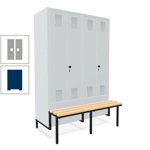 Doppel-Spind, Garderobenschrank, Buche Sitzbank integriert, 4 Abteile 300 mm, Korpus anthrazitgrau, Tür anthrazitgrau, 1.850 x 1.200 x 815 mm (HxBxT)