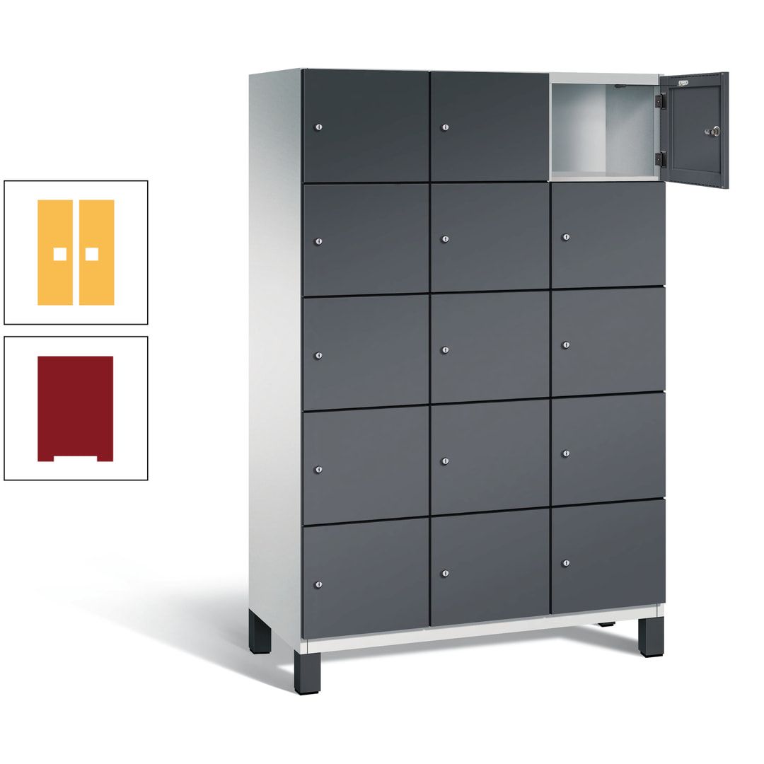Fächerschrank, Stahlschrank, 15 Fächer, Türöffnungsbegrenzer, Füße, 1.980 x 1.200 x 525 mm (HxBxT), Korpus anthrazitgrau, Front anthrazitgrau