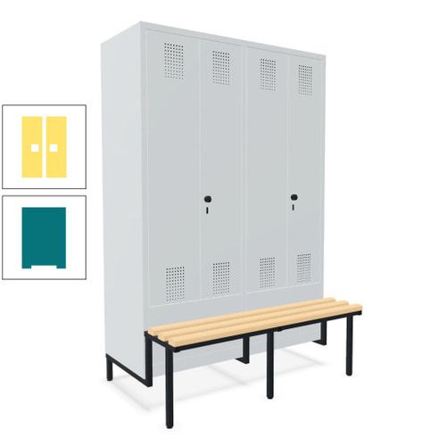 Doppel-Spind, Garderobenschrank, Buche Sitzbank integriert, 4 Abteile 300 mm, Korpus anthrazitgrau, Tür anthrazitgrau, 1.850 x 1.200 x 815 mm (HxBxT)