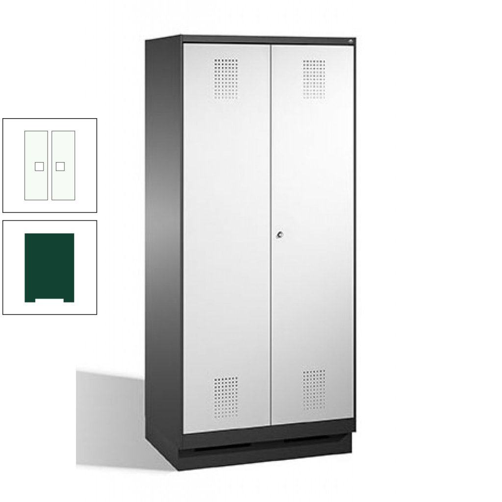 Doppel-Spind, Doppeltüren, Garderobenschrank mit Sockel, 2 Abteile a 400 mm, Korpus anthrazitgrau, Tür anthrazitgrau, 1.800 x 800 x 500 mm (HxBxT)
