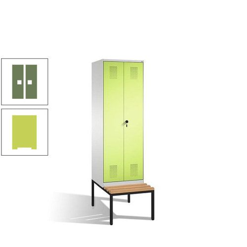 Doppel-Spind, Garderobenschrank, Buche Sitzbank untergebaut, 2 Abteile a 300 mm, Korpus anthrazitgrau, Tür anthrazitgrau, 2.090 x 600 x 815 mm (HxBxT)