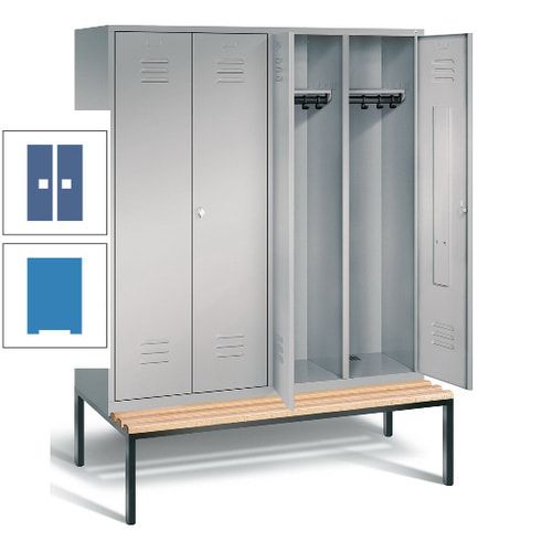 Doppel-Spindschrank, Buche Sitzbank untergebaut, 4 Abteile a 400 mm, Korpus lichtgrau, Tür anthrazitgrau, 2.090 x 1.590 x 815 mm (HxBxT)