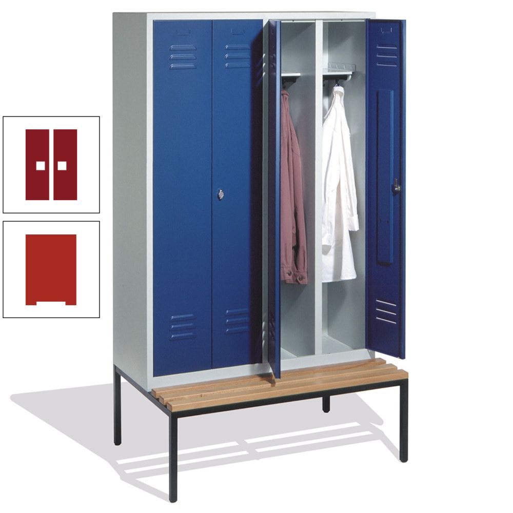 Doppel-Spindschrank, Buche Sitzbank untergebaut, 4 Abteile a 300 mm, Korpus lichtgrau, Tür anthrazitgrau, 2.090 x 1.190 x 815 mm (HxBxT)
