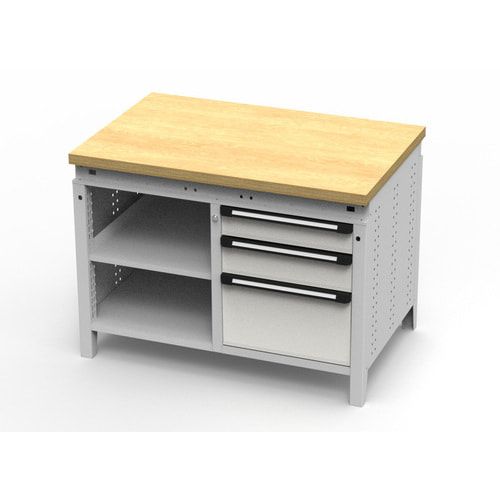 OTTOKIND Werkbank - bündige Arbeitsplatte - 850 x 1.150 x 750 mm (HxBxT) - 3 Schubladen - 2 Ablageböden - lichtgrau