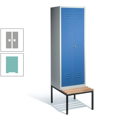 Doppel-Spindschrank, Buche Sitzbank untergebaut, 2 Abteile a 300 mm, Korpus lichtgrau, Tür anthrazitgrau, 2.090 x 610 x 815 mm (HxBxT)