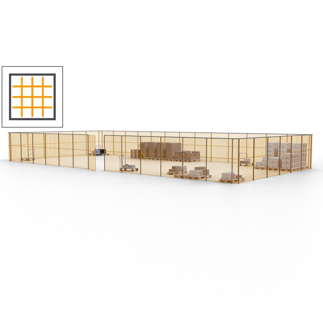 Maschinen Schutzgitter - Hallentrennwand - Sicherheitszaun - Tür - 57 m - 2.200 x 19.900 x 9.400 mm (HxBxT) - enzianblau