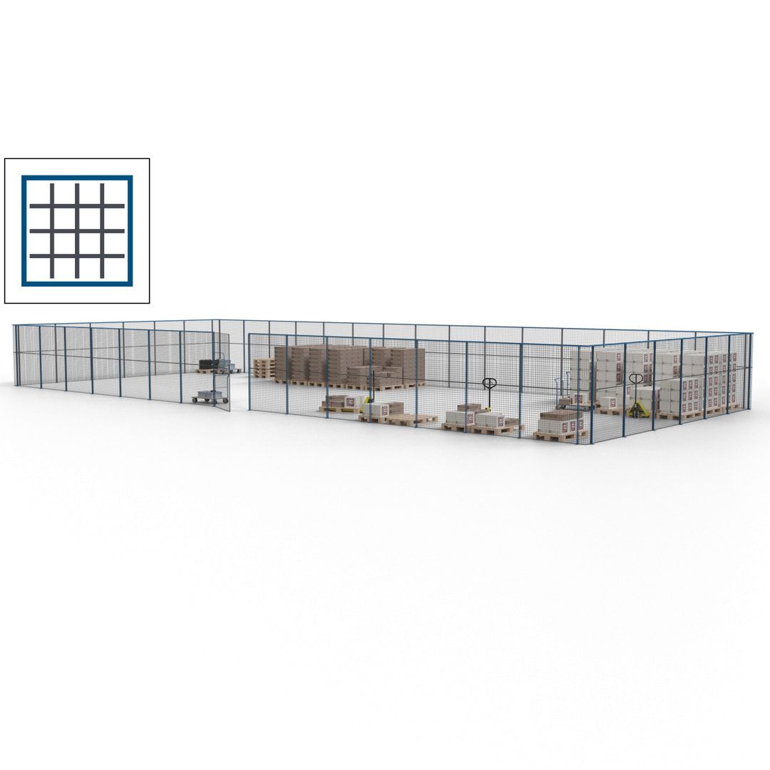 Maschinen Schutzgitter - Hallentrennwand - Sicherheitszaun - Tür - 63 m - 2.200 x 22.900 x 9.400 mm (HxBxT) - enzianblau