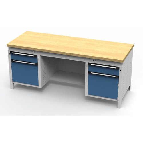 OTTOKIND Werkbank - bündige Arbeitsplatte - 850 x 1.695 x 750 mm (HxBxT) - 2 Schubladen - 2 Schränke - lichtgrau