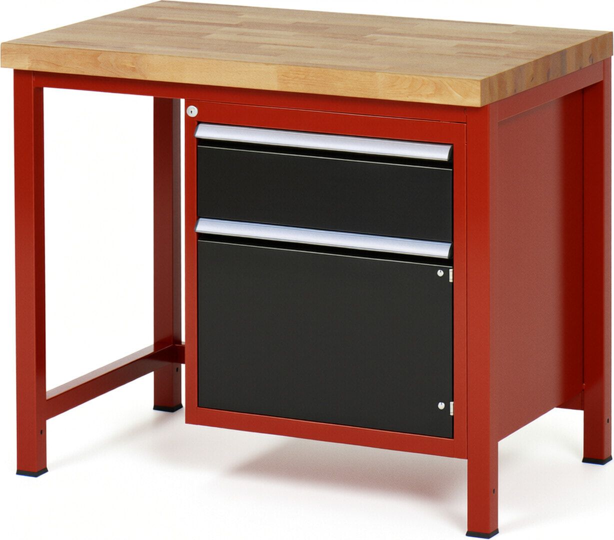Werkbank, 1 Schrank - 1 Schublade - Teilauszug - 180:1 - Höhe 840-1.040 mm - 1.000 x 700 mm - 1.250 kg - Buche - Anthrazitgrau