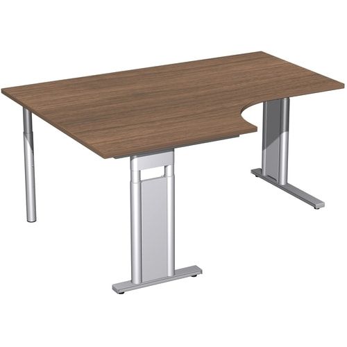 Eckschreibtisch, Eckteil 800 mm, links, Füße einseitig verkürzt, C-Fuß Pro, höhenverstellbar, 680-820 x 1.600 x 1.200 mm (HxBxT), Dekor Ahorn