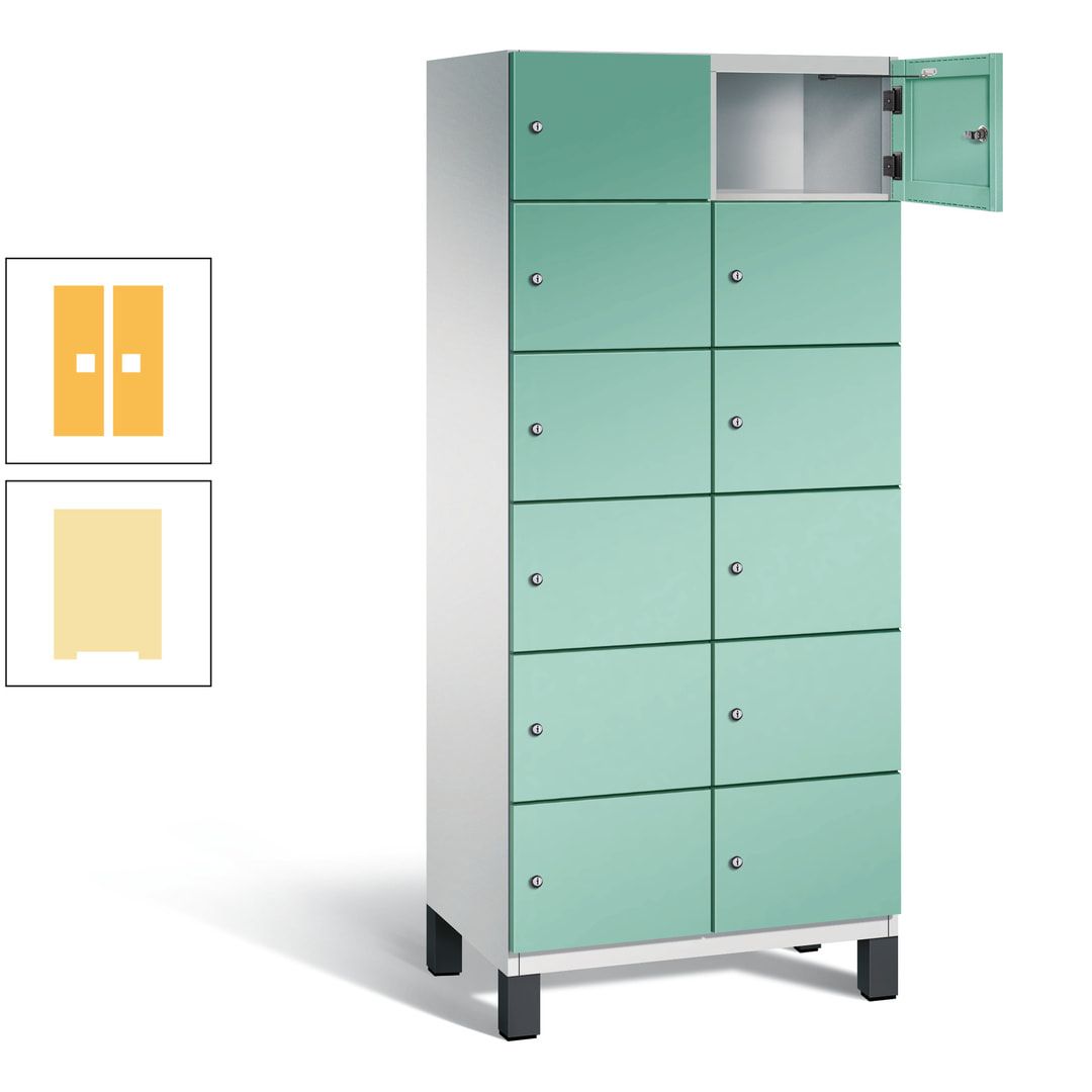 Fächerschrank, Stahlschrank, 12 Fächer, Türöffnungsbegrenzer, Füße, 1.980 x 800 x 525 mm (HxBxT), Korpus anthrazitgrau, Front anthrazitgrau