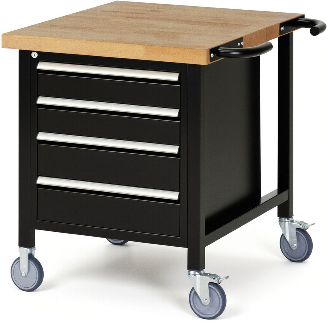Mobile Werkbank - 4 Schubladen - Teilauszug - 120:2 / 150:2 - Höhe 880-1.080 mm - 750 x 900 mm - 450 kg - Buche - Anthrazitgrau