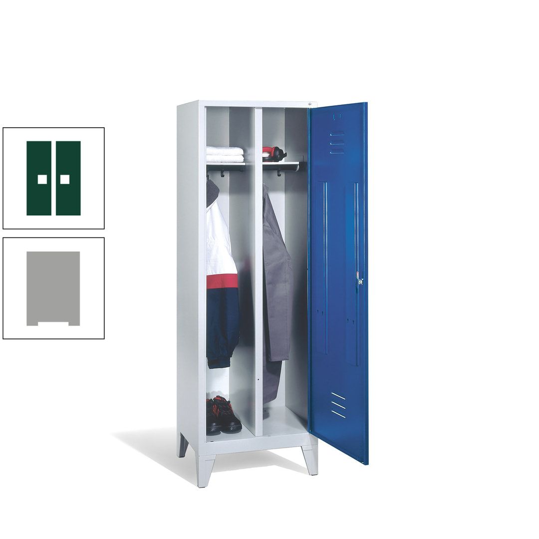 Doppel-Spind mit Großtür, Garderobenschrank mit Füßen, 2 Abteile a 300 mm, Korpus anthrazitgrau, Tür anthrazitgrau, 1.850 x 610 x 500 mm (HxBxT)