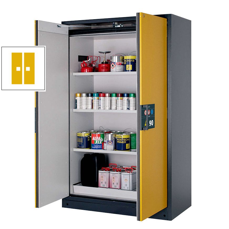 Gefahrstoffschrank - 1.953x1.193x615 mm - 2 Edelstahl-Fachböden - Front enzianblau