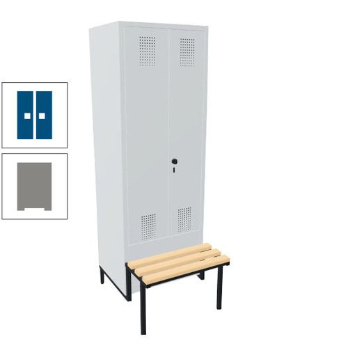 Doppel-Spind, Garderobenschrank, Buche Sitzbank integriert, 2 Abteile a 400 mm, Korpus anthrazitgrau, Tür anthrazitgrau, 1.850 x 800 x 815 mm (HxBxT)