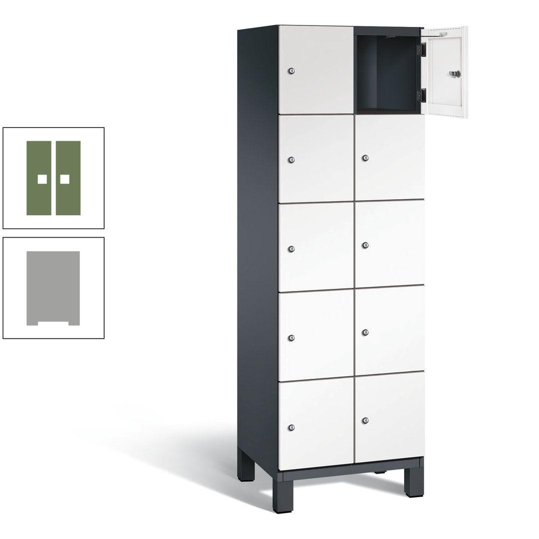 Fächerschrank, Stahlschrank, 10 Fächer, Türöffnungsbegrenzer, Füße, 1.980 x 600 x 525 mm (HxBxT), Korpus anthrazitgrau, Front anthrazitgrau