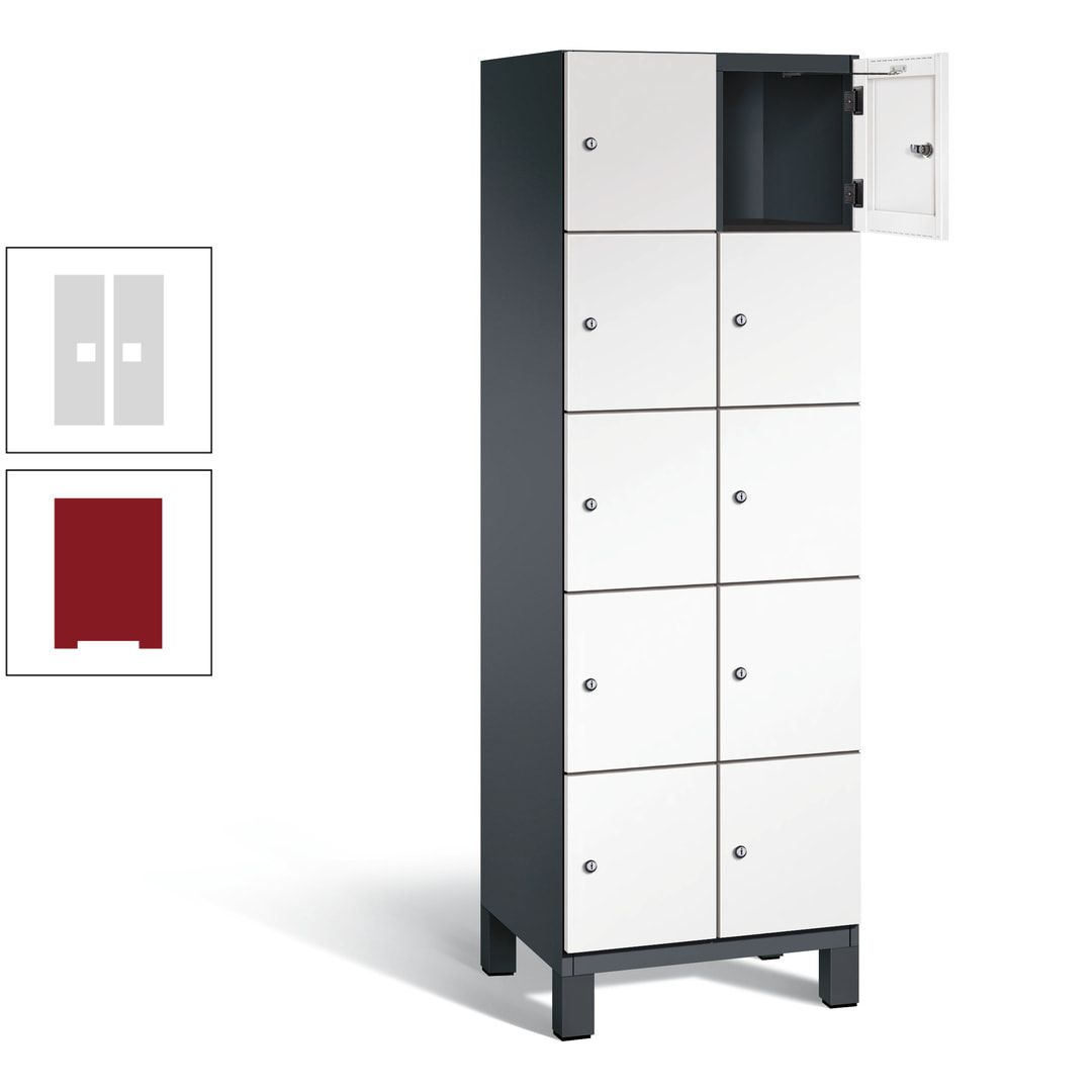 Fächerschrank, Stahlschrank, 10 Fächer, Türöffnungsbegrenzer, Füße, 1.980 x 600 x 525 mm (HxBxT), Korpus anthrazitgrau, Front anthrazitgrau