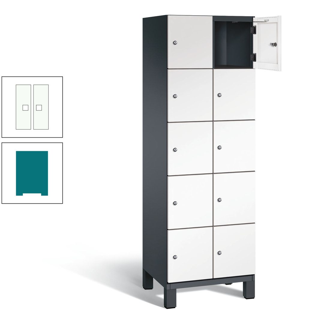 Fächerschrank, Stahlschrank, 10 Fächer, Türöffnungsbegrenzer, Füße, 1.980 x 600 x 525 mm (HxBxT), Korpus anthrazitgrau, Front anthrazitgrau