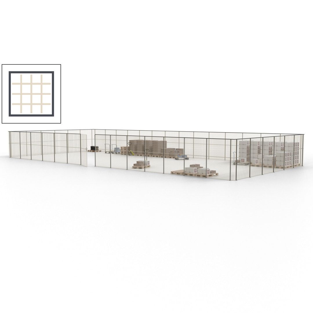 Maschinen Schutzgitter - Hallentrennwand - Sicherheitszaun - Tür - 60 m - 2.200 x 21.400 x 9.400 mm (HxBxT) - enzianblau