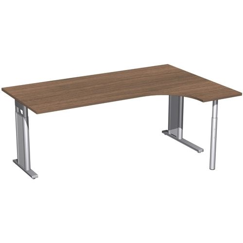 Eckschreibtisch, Ecke rechts, Füße einseitig verkürzt, C-Fuß Pro, höhenverstellbar, 680-820 x 1.600 x 1.200 mm (HxBxT), Dekor Ahorn
