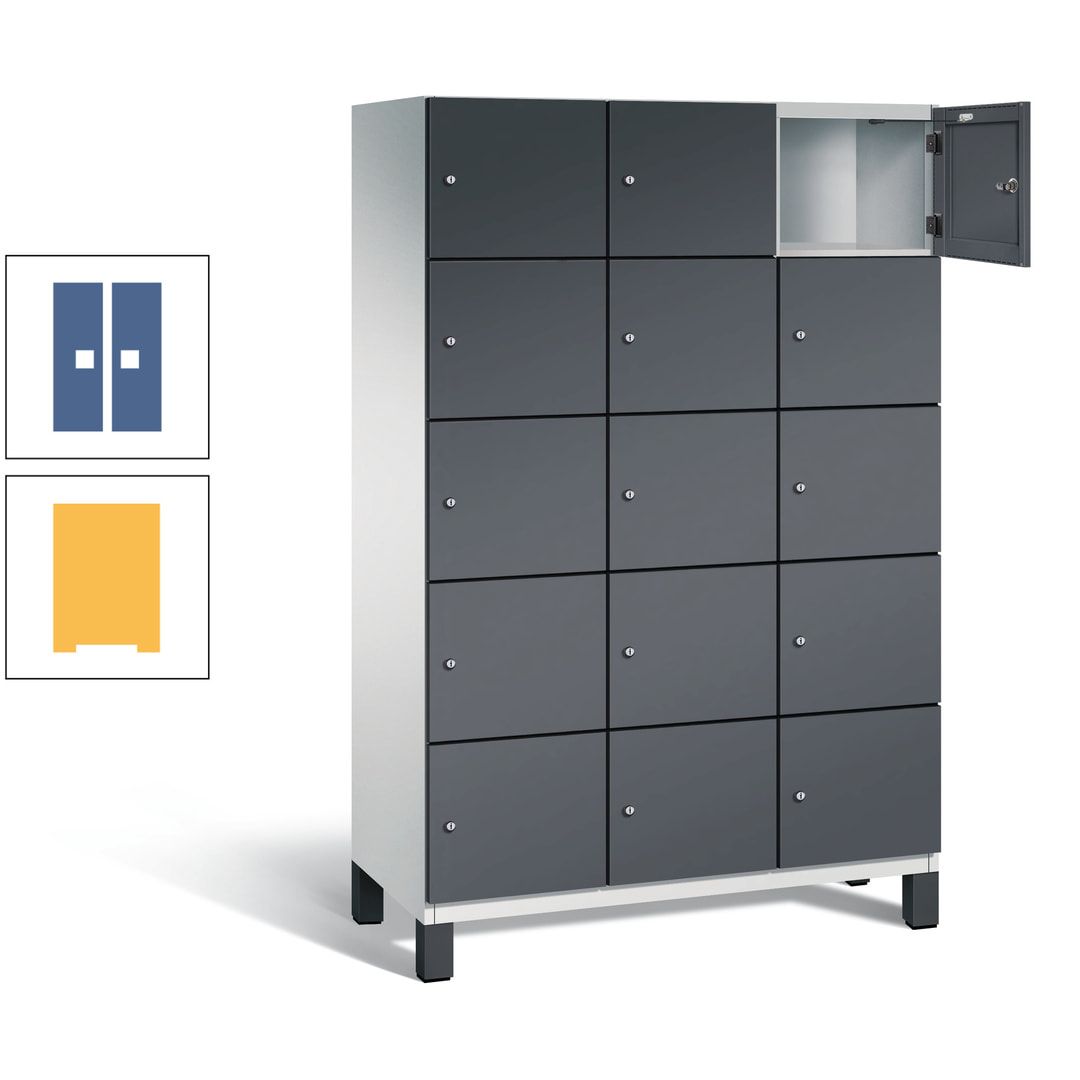 Fächerschrank, Stahlschrank, 15 Fächer, Türöffnungsbegrenzer, Füße, 1.980 x 1.200 x 525 mm (HxBxT), Korpus anthrazitgrau, Front anthrazitgrau