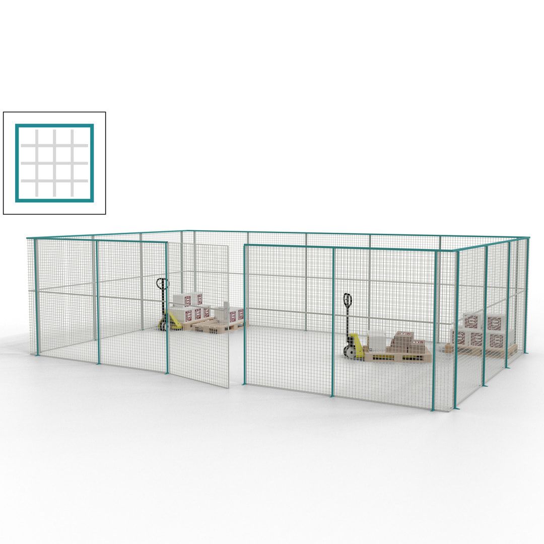 Maschinen Schutzgitter - Hallentrennwand - Sicherheitszaun - Tür - 22 m - 2.200 x 7.900 x 4.900 mm (HxBxT) - enzianblau