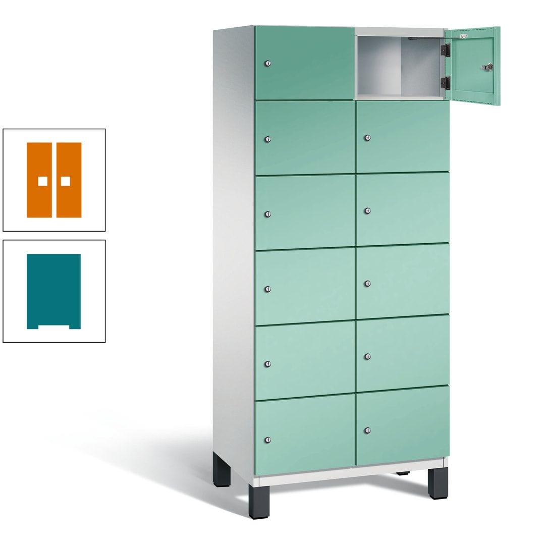 Fächerschrank, Stahlschrank, 12 Fächer, Türöffnungsbegrenzer, Füße, 1.980 x 800 x 525 mm (HxBxT), Korpus anthrazitgrau, Front anthrazitgrau