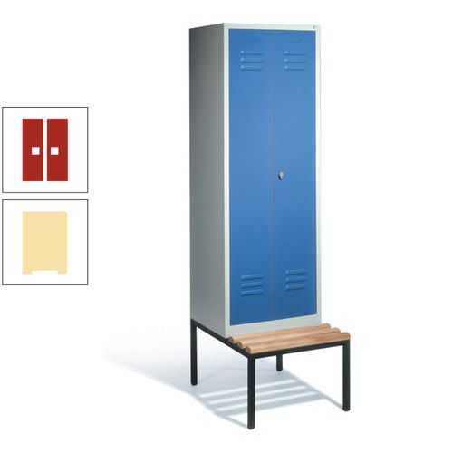 Doppel-Spindschrank, Buche Sitzbank untergebaut, 2 Abteile a 300 mm, Korpus lichtgrau, Tür anthrazitgrau, 2.090 x 610 x 815 mm (HxBxT)