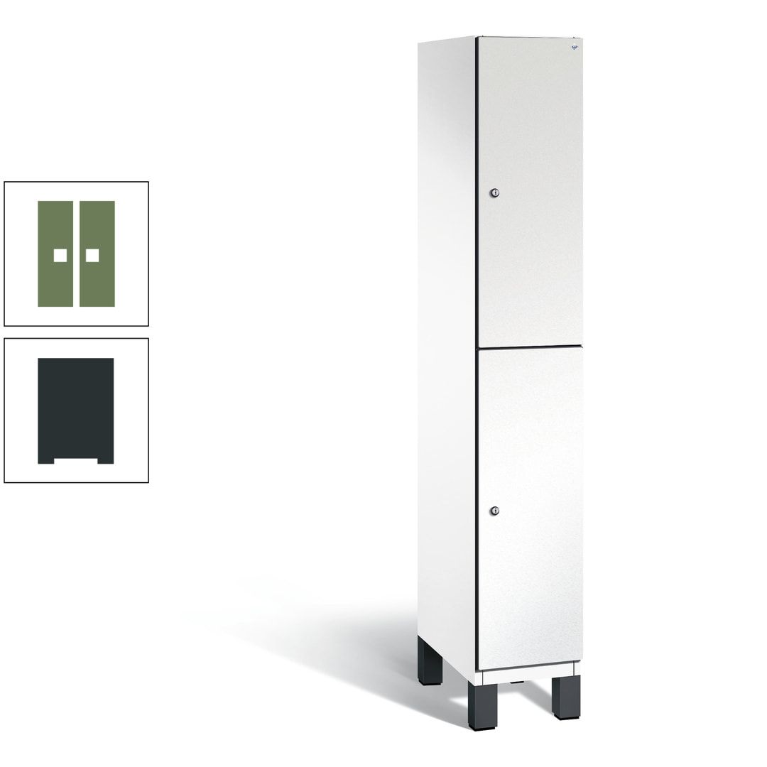 Fächerschrank, Stahlschrank, doppelstöckig, 2 Fächer, Füße, Korpus anthrazitgrau, Tür anthrazitgrau, 1.980 x 300 x 525 mm (HxBxT)