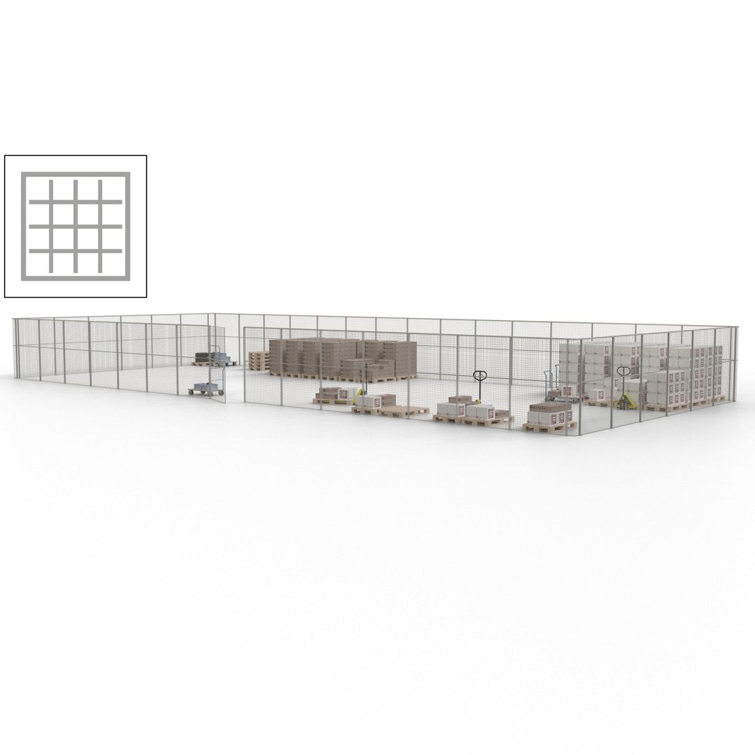 Maschinen Schutzgitter - Hallentrennwand - Sicherheitszaun - Tür - 63 m - 2.200 x 22.900 x 9.400 mm (HxBxT) - enzianblau