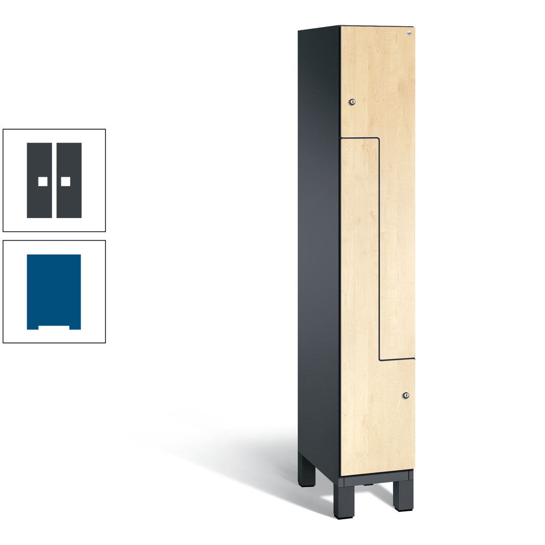 Z-Garderobenspind mit Füßen, 2 Personen, 1.980 x 300 x 525 mm (HxBxT), Korpus anthrazitgrau, Tür anthrazitgrau