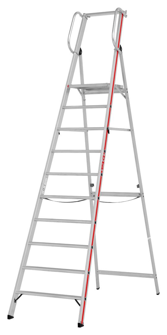 Plattformleiter mit Handlauf - Leiterlänge 1.950 mm - mit Einhängehaken und Ablageschale - Aluleiter - Hymer