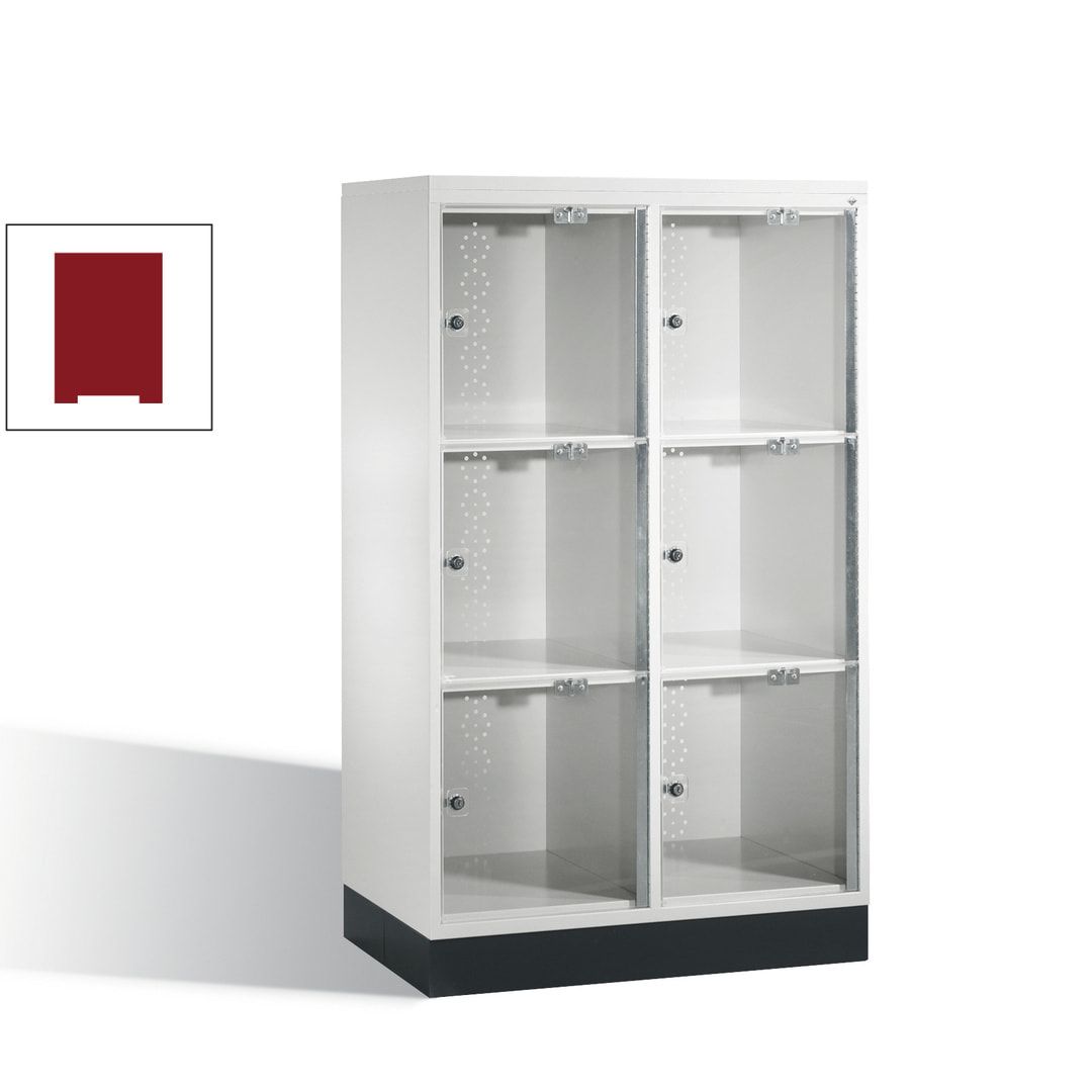 Schließfachschrank, Fächerschrank mit Türen aus Acrylglas, 2 Abteile, 6 Fächer, Zylinderschloss, 1.370 x 820 x 500 mm (HxBxT), Korpus anthrazitgrau