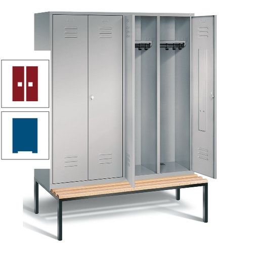 Doppel-Spindschrank, Buche Sitzbank untergebaut, 4 Abteile a 400 mm, Korpus lichtgrau, Tür anthrazitgrau, 2.090 x 1.590 x 815 mm (HxBxT)