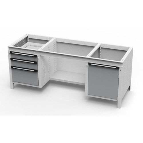 OTTOKIND Werkbank - bündige Arbeitsplatte - 850 x 1.695 x 750 mm (HxBxT) - 3 Schubladen - 1 Schrank - lichtgrau