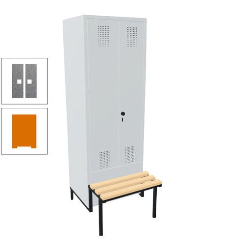 Doppel-Spind, Garderobenschrank, Buche Sitzbank integriert, 2 Abteile a 400 mm, Korpus anthrazitgrau, Tür anthrazitgrau, 1.850 x 800 x 815 mm (HxBxT)