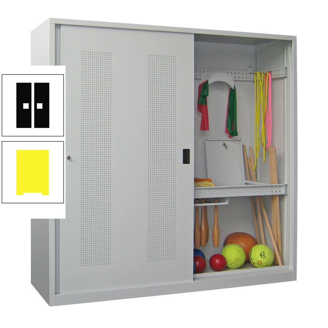 Ballschrank - Schiebetüren mit Lochfeld - Trennwand - 1.950x2.000x600 mm (HxBxT) - anthrazitgrau