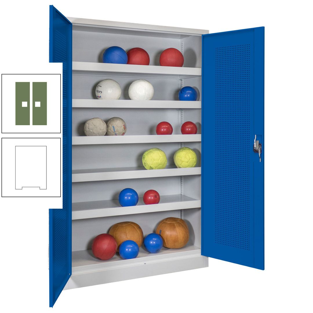 Ballschrank - Lochfeldtüren - 5 Böden - 1.950x1.200x500 mm (HxBxT) - anthrazitgrau