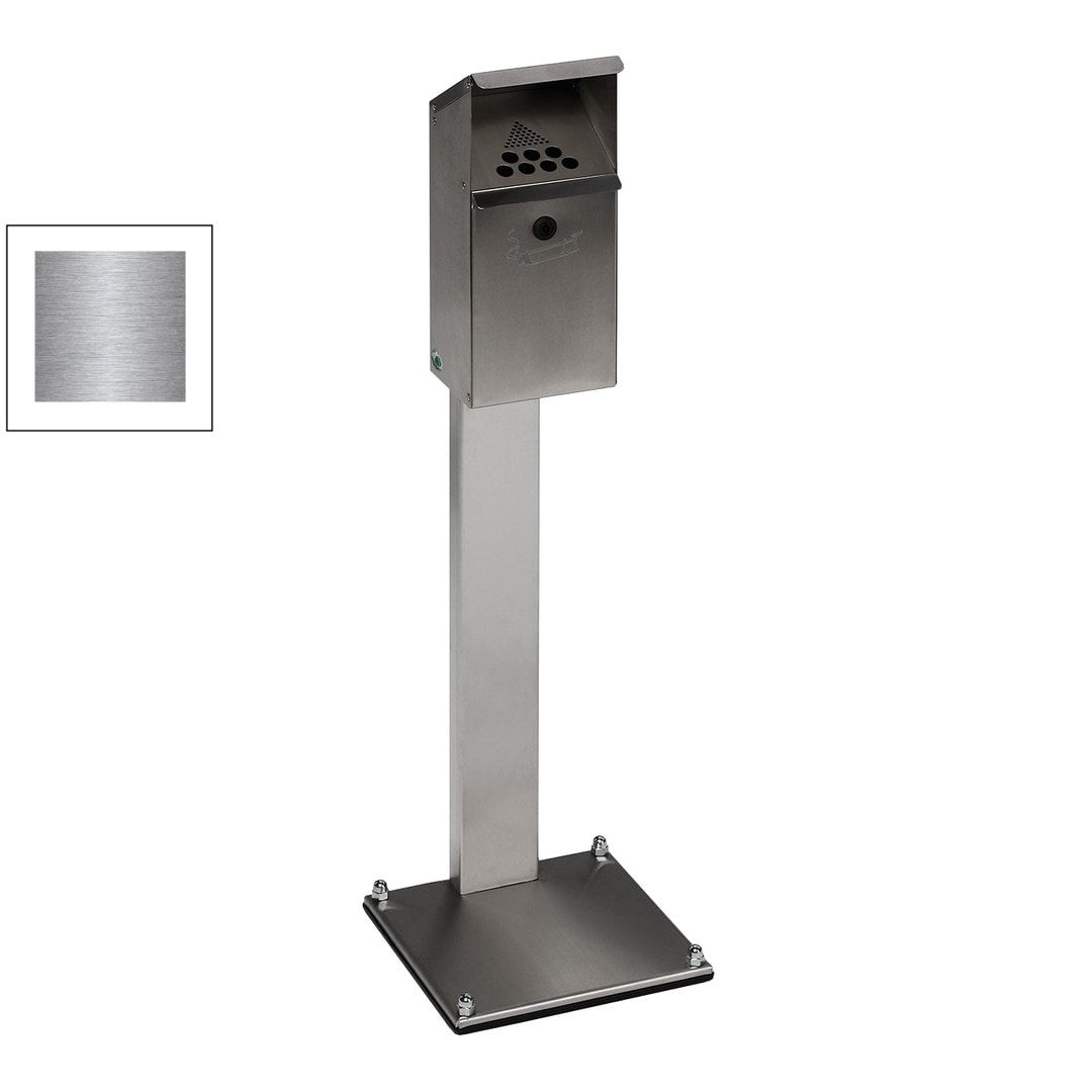 Standaschenbecher mit Schutzdach, 4 l Volumen, Standascher, 1.100 x 310 x 310 mm (HxBxT), Ascher, Turmaschenbecher, Antik-silber