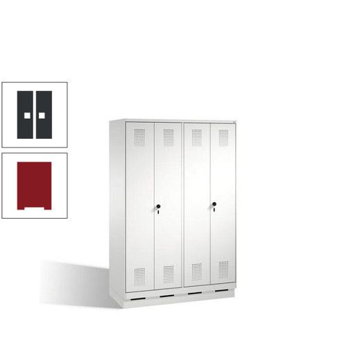 Doppel-Spind, Doppeltüren, Garderobenschrank mit Sockel, 4 Abteile a 300 mm, Korpus anthrazitgrau, Tür anthrazitgrau, 1.800 x 1.200 x 500 mm (HxBxT)